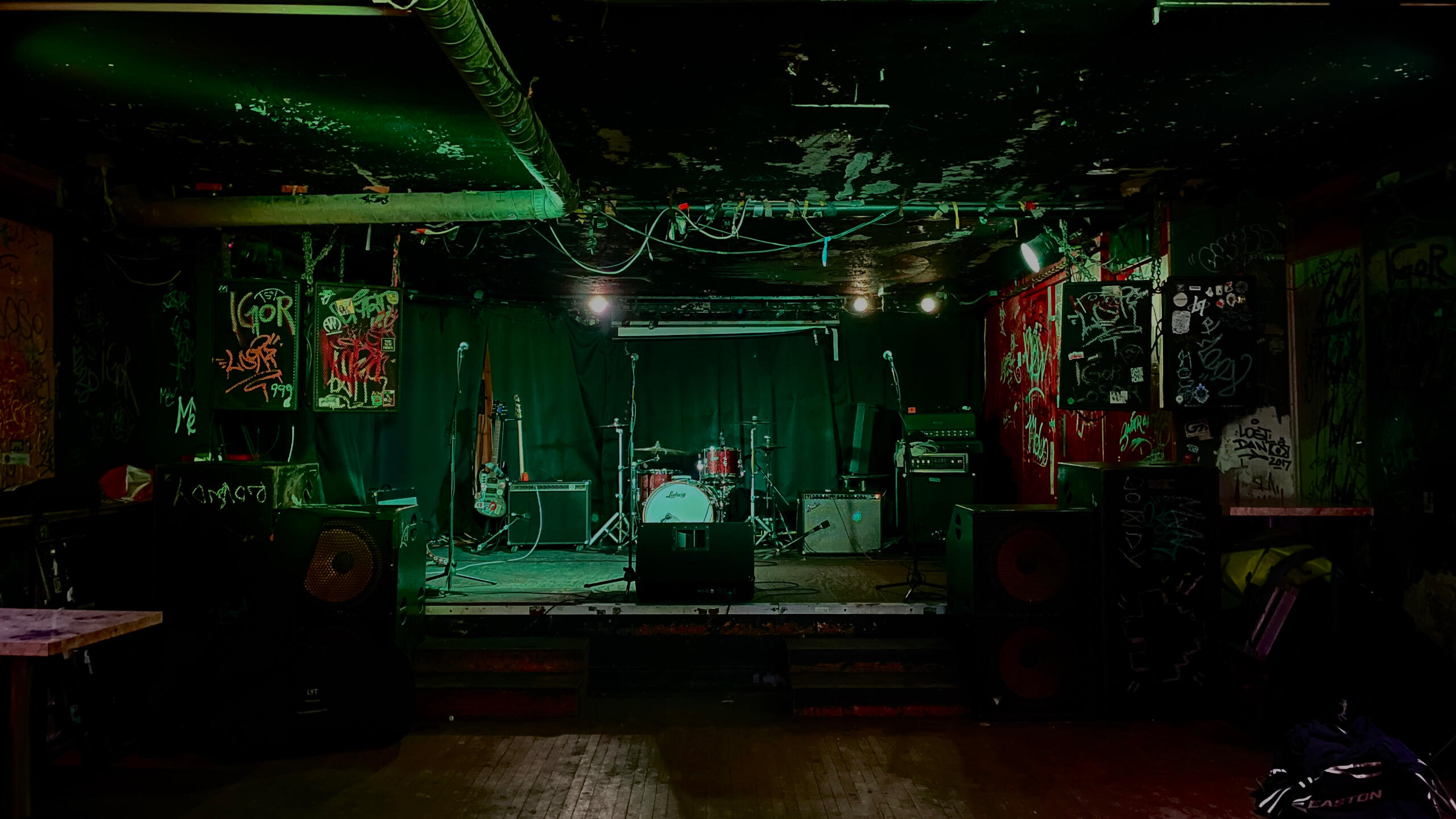 The stage at Sneaky Dee's